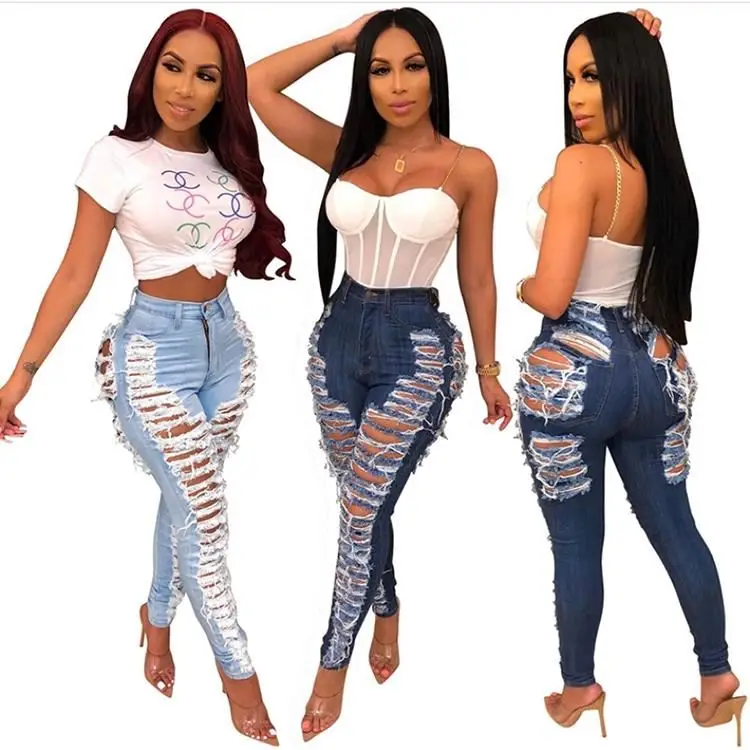 
Igh Waist Skinny Jeans ladies blue jean fedora hats INS hot sale high waist womens mom jeans 