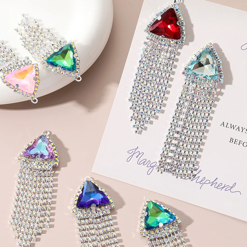 SZ Wholesale Triangle Shape Perforated Sew on drill claw rhinestones crystal buckle for Earrings Jewelry clothing accessories