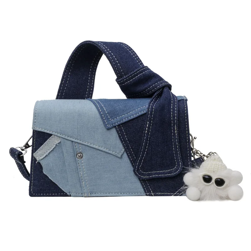 Korean stylish 20234 trendy vintage ladies female fall bags patch retro denim jean purse and handbag for women
