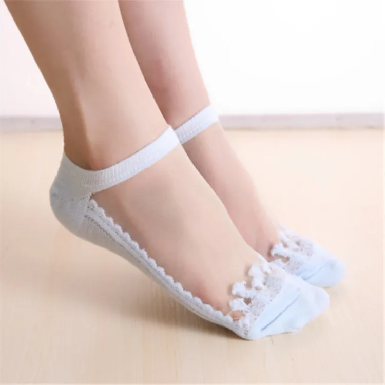 Wholesale Fashion Sring Summer Girl  Lace Socks Cute Crystal Silk  Ankle Socks Women Transparent Socks