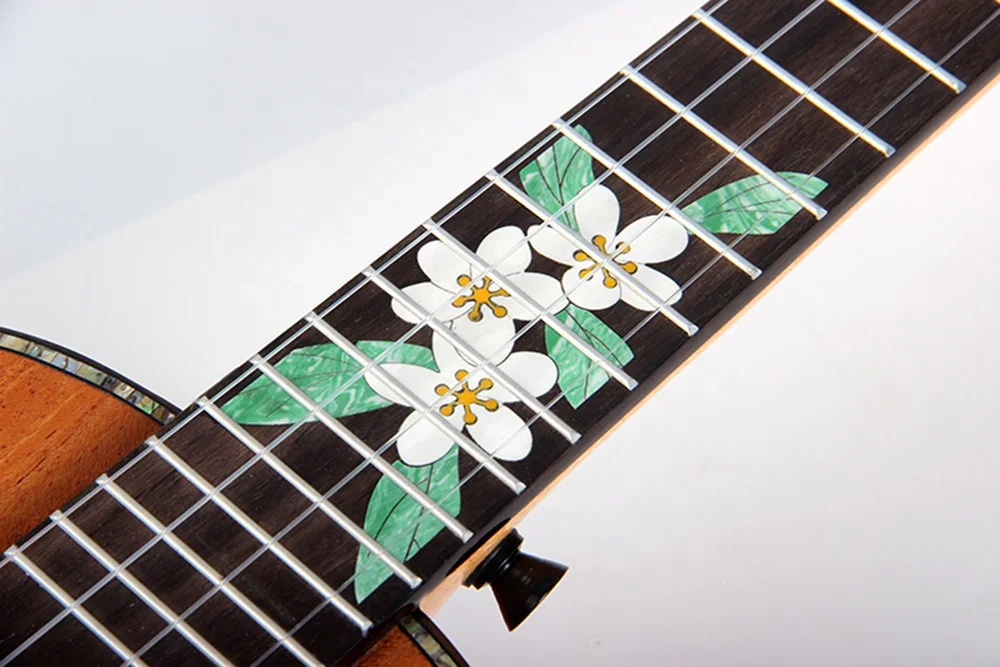 Best Quality Customized 23 inch Concert Solid Mahogany body Good Price Glossy Kit DIY Armrest Ukulele With Colorful Stone Inlay