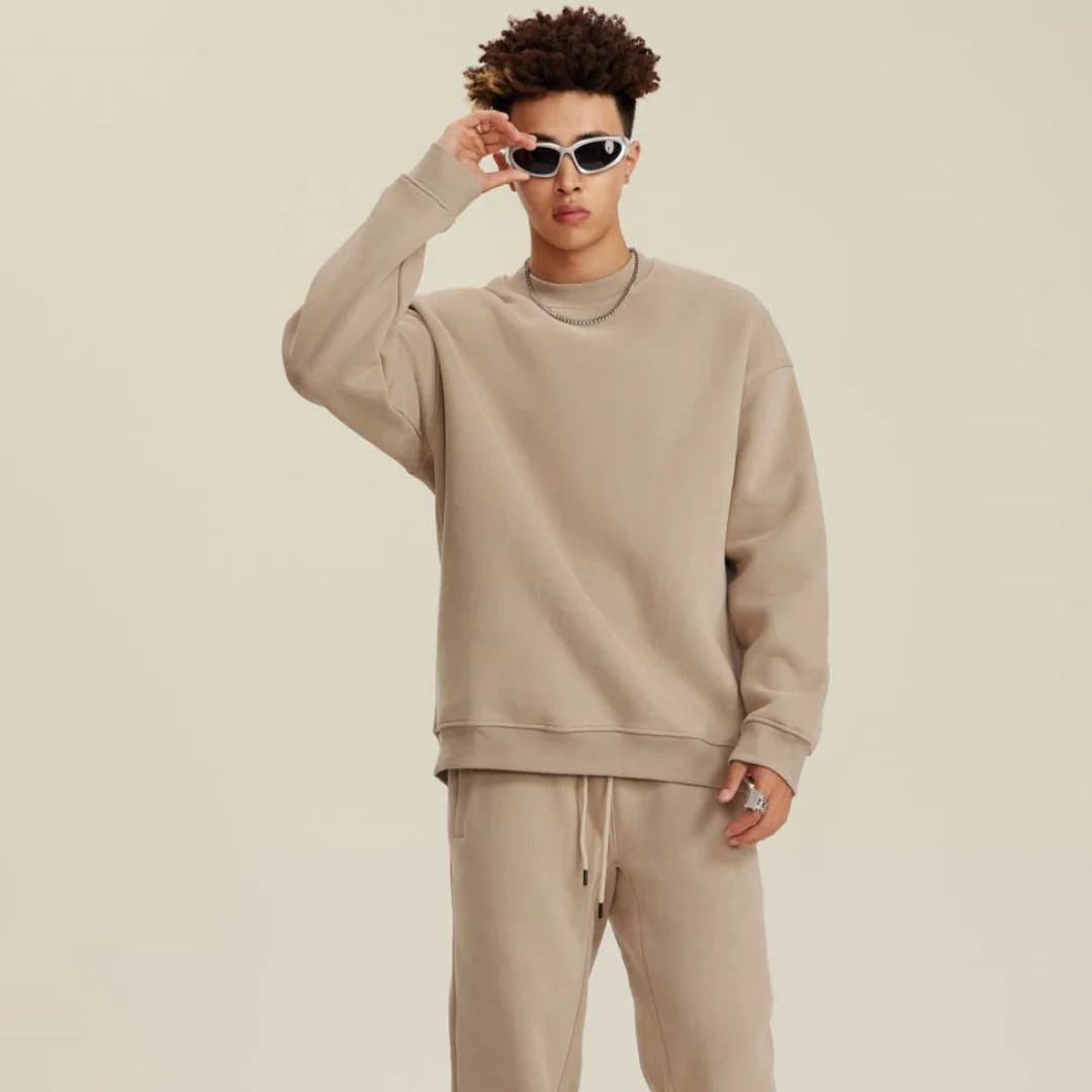 wholesale High Quality OEM Pullover Plain Dyed Plush Blank Jogger White Crewneck Cotton Custom crew neck Sweatshirt