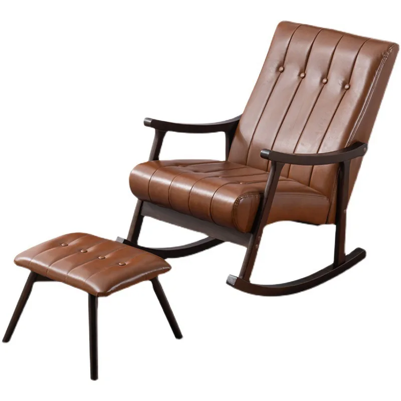 
New modern swivel living room patio sofa multi-angle adjustable wooden outdoor folding nordic patchwork fabric rocking chair 