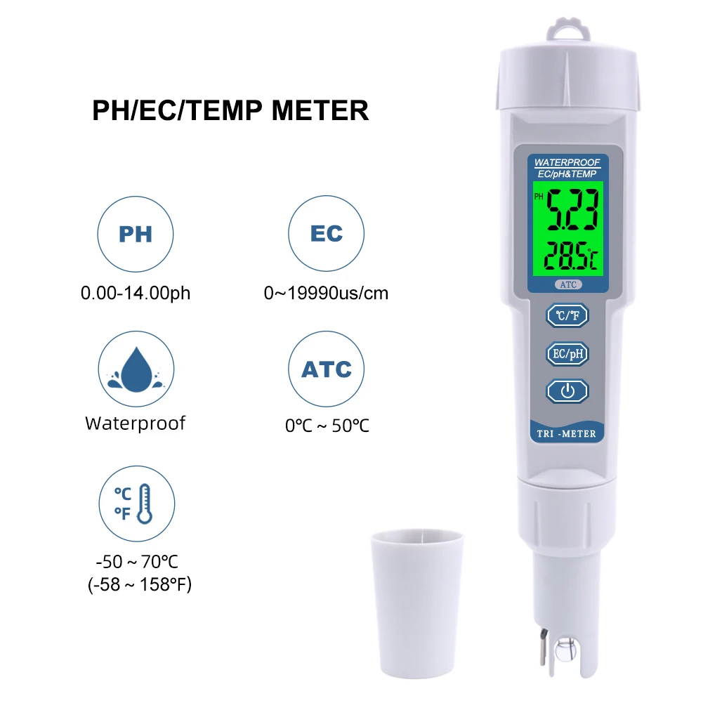 
Professional 3 in 1 Multi-parameter PH Monitor Water Quality Tester Pen Type pH EC TEMP Acidometer Drink Water Quality Analyser 