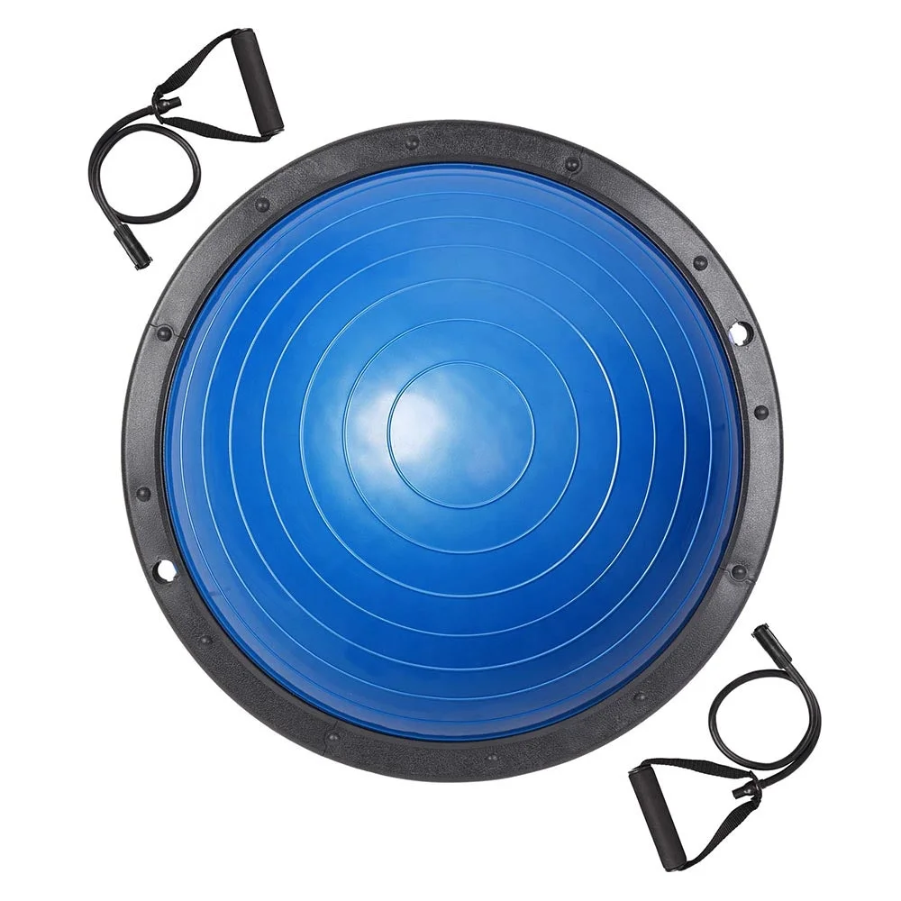 Customized Inflatable Exercise Stability Massage Ball Pvc Half Yoga Balance Ball With Foot Pump Resistance Bands