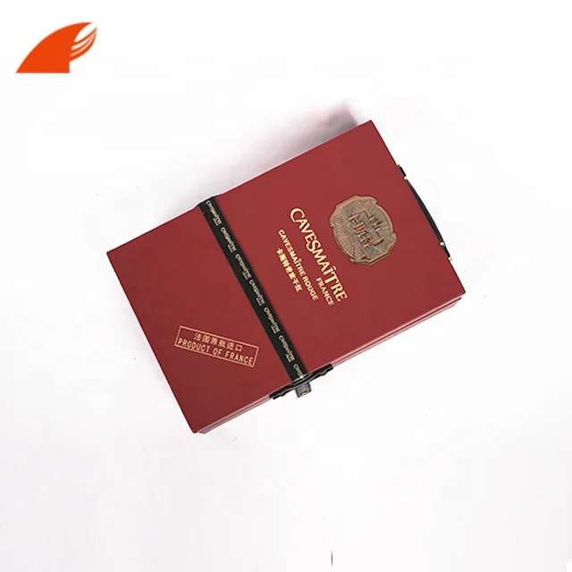 Custom Luxury  New Design Two Bottles MDF Wine Box With Leather Buckle And Handle/Metal Logo For Red Wine Packaging Wholesale