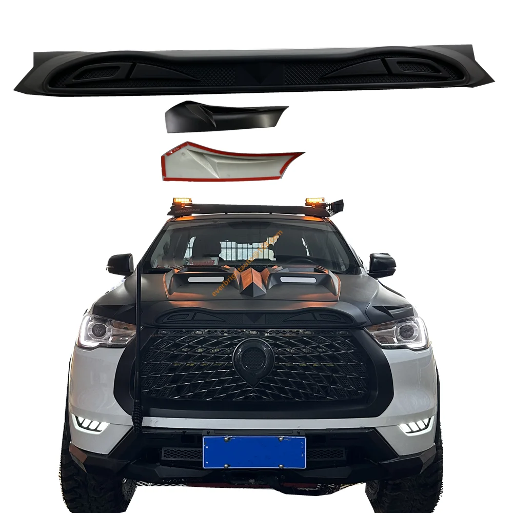 Poer Great Wall Commercial injection Bonnet Protector Guard for Great Wall Poer 2020+  3M Tape on  Matte Black ABS 3 PCS