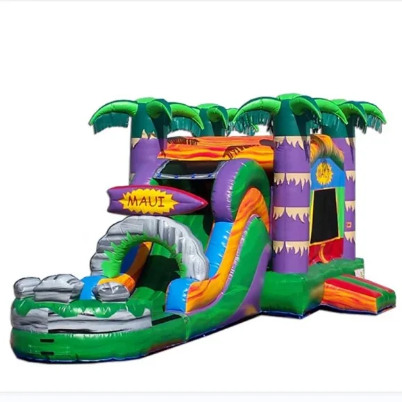 Commercial inflatable palm coconut tree house bouncer bouncy castle jumper bounce house combo with slide for  party  business