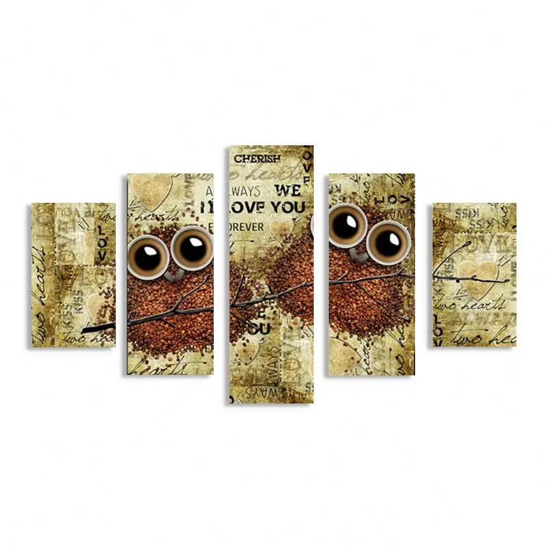 Coffee Poster Wall Art Canvas Print Painting 5 Pieces Coffee Bean Home Decoration HD Oil Painting Room Decoration