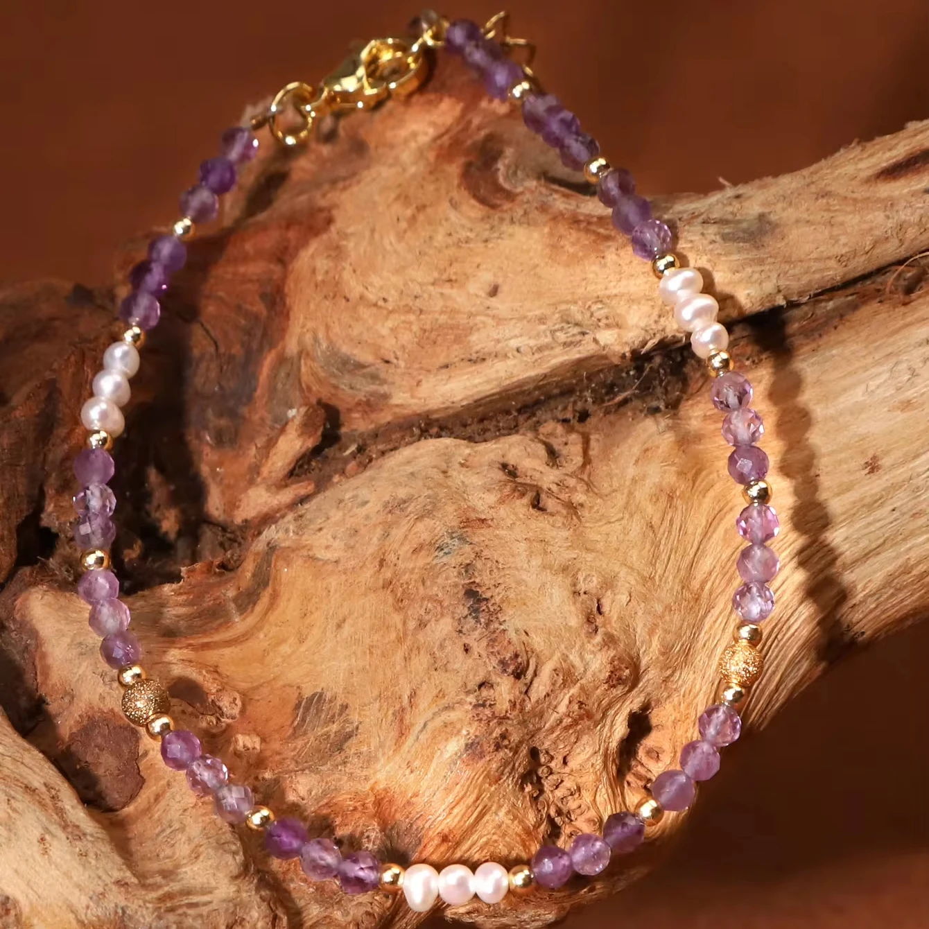 Bestone Original Design Simple Thin Bracelet Faceted Beaded Wholesale Freshwater Pearl Amethyst Bracelet for Girls