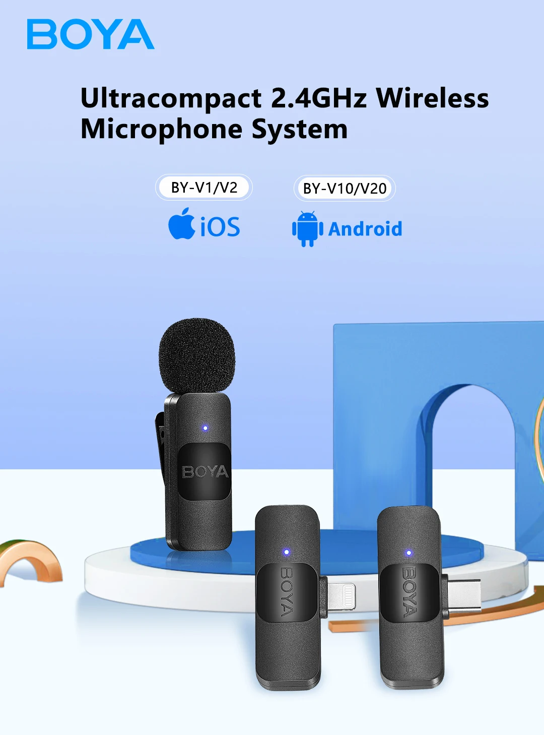 BOYA BY-V2 Video Recording Interview Live Streaming Cancellation Omnidirectional Wireless Lavalier Microphone for iPhone iPad