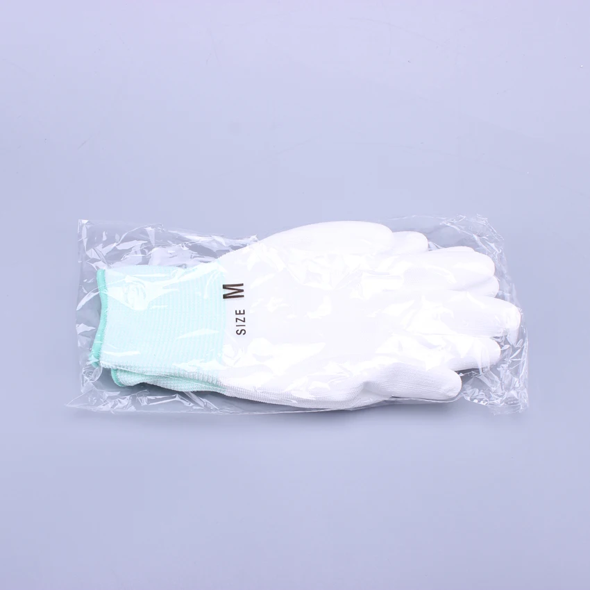 White 13 Gauge Polyester Knitted Pu Palm Coated Cleanroom Work Gloves Gardening Gloves Handling Gloves