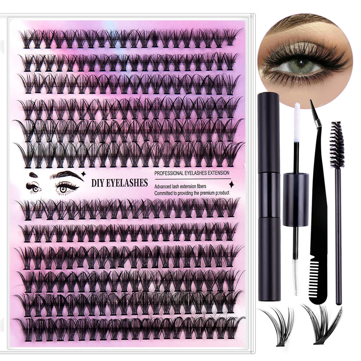 High Quality DIY Segment Lashes Extension Kit Bond and Seal Private Label Cluster Lashes