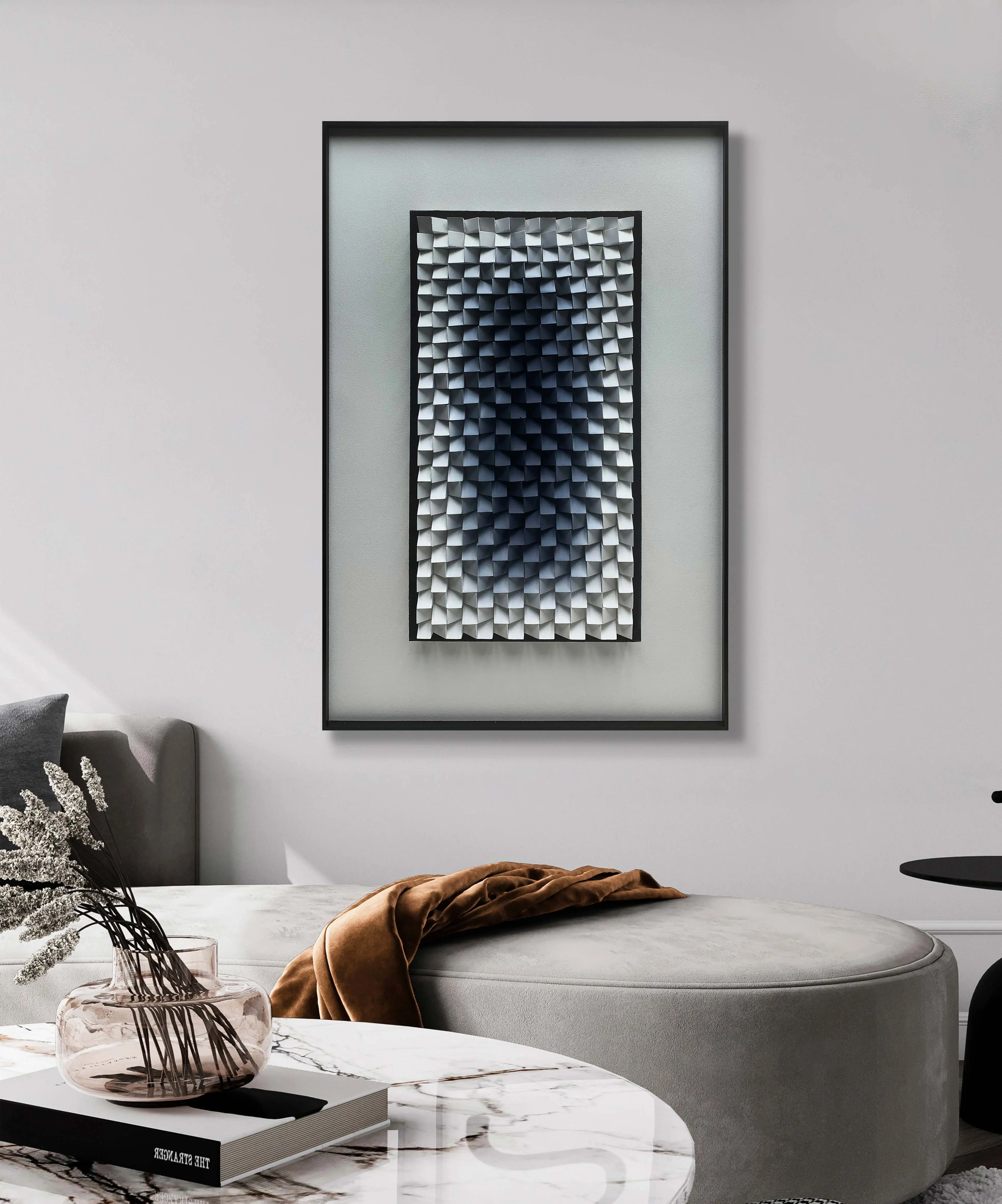 Home Decor Mosaic Mixed Media Artwork Wooden Block 3D Painting Framed Wood Carved Wall Art