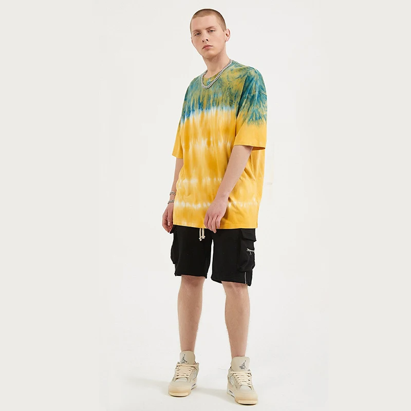Unisex Customized Summer Tie-Dye Printed T-Shirt High Quality 180 Grams Cotton Knit Casual O-Neck Large Size Short Sleeves Men