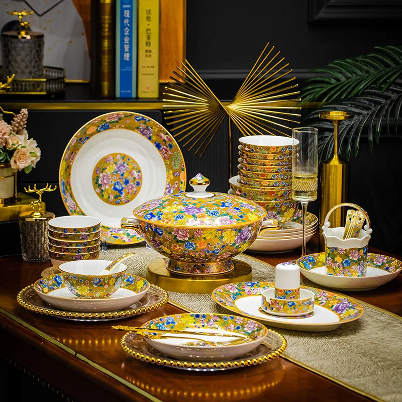 Jingdezhen Yaoshuai коллекция миллионов цветов серия Пномпень Высококачественная фарфоровая эмалированная посуда из 80 предметов
