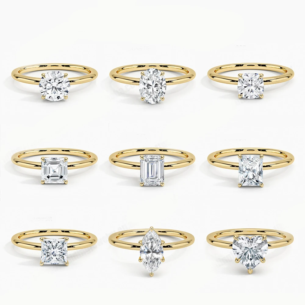 1ct Lab Diamond Ring 9k10k14k18k Solid Gold Claw Set Bezel Set Solitaire Asscher Oval Heart Radiant Cut CVD HPHT Diamond Ring