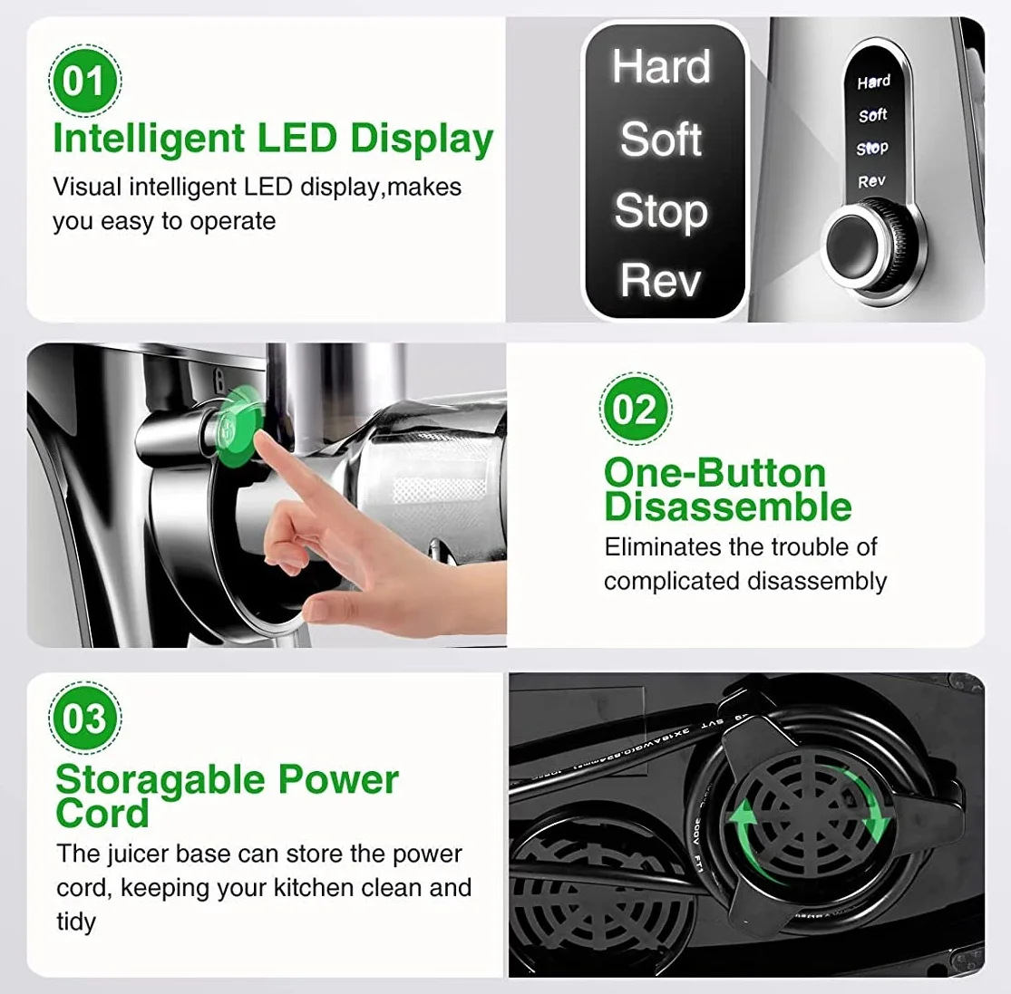 Slow Masticating Juicer, AMZCHEF Slow Juicer Extractor Professional Machine, Cold Press Juicer with Quiet Motor/Reverse Function