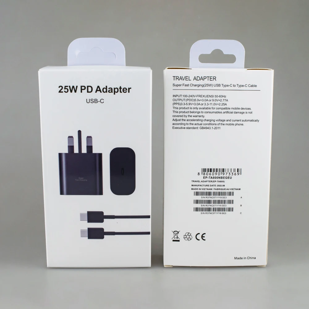 UK Plug Original Super USB C Fast 25W Charger For Samsung Note 10/Note 20/S20 Type C Port Travel Phone Adapter Charger