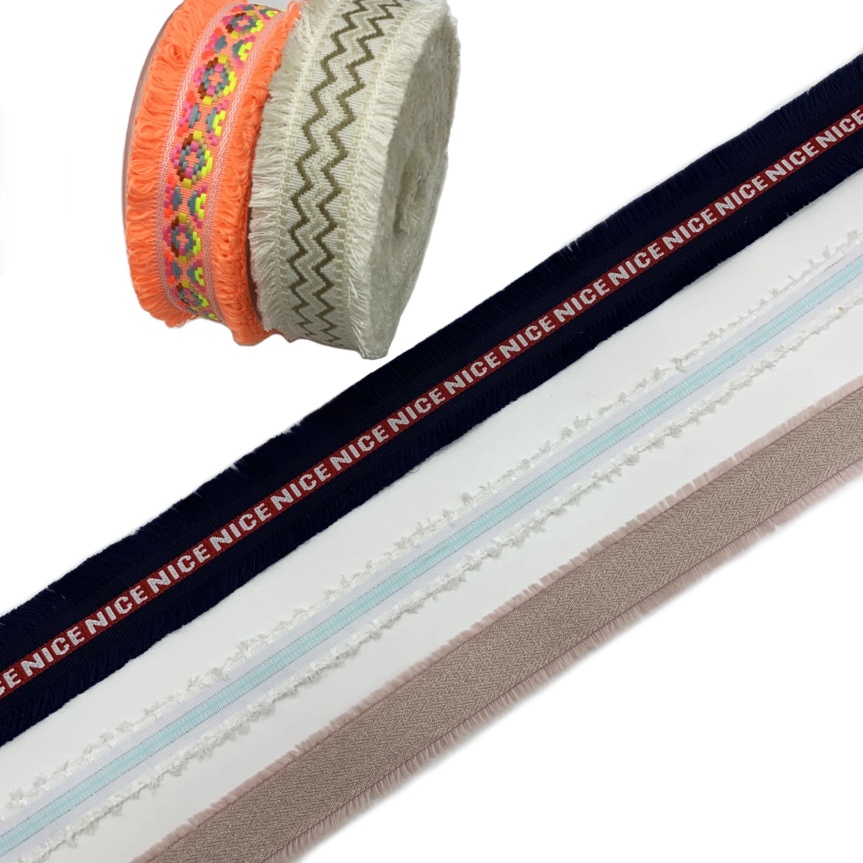 High Quality Jacquard Plain Purl Tassel Ribbon Webbing Tape Polyester Strap For Edging Decorations Home Textiles Crafts