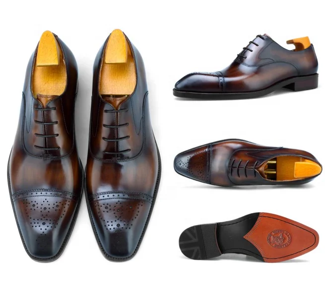 F64-SH2 New Stylish Classic Brogue Oxford Office Wedding Fashion Handmade Genuine Leather Formal Mens Dress Shoes