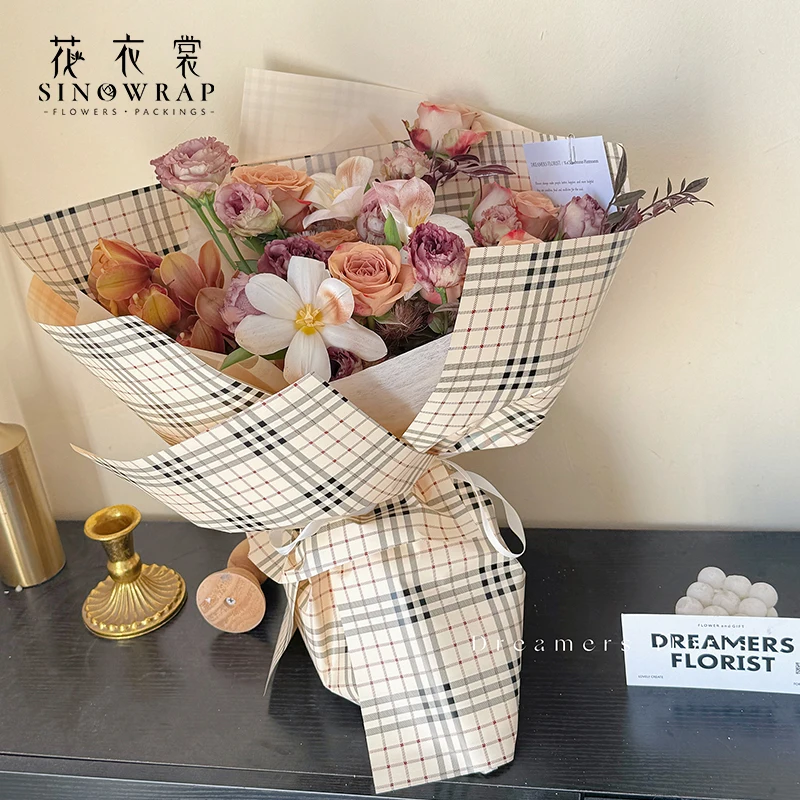 2024 New Arrival plaid print korea paper flower wrapping paper