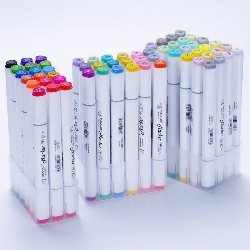 New 24 Colors Dual Tip Watercolor Marker Pens Plastic Barrel Package for Student Art Drawing