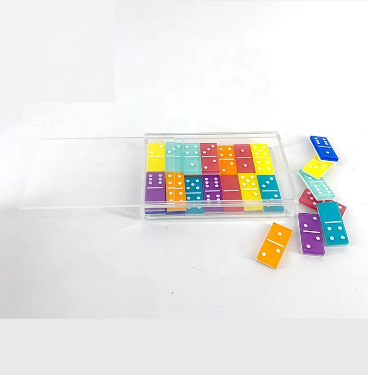 Factory custom double six domino game acrylic dominoes 28 Pcs colorful acrylic domino game set