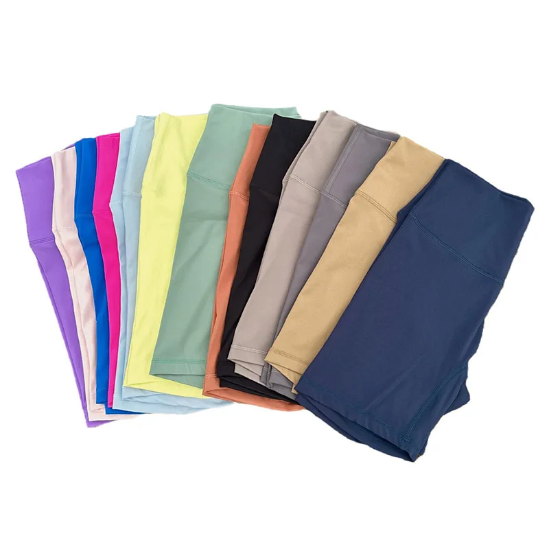 Ladies Double High Elasticity Solid Color High Waist Fitness Shorts Tight Belly Trim Spandex Compression Print Logo Yoga Shorts