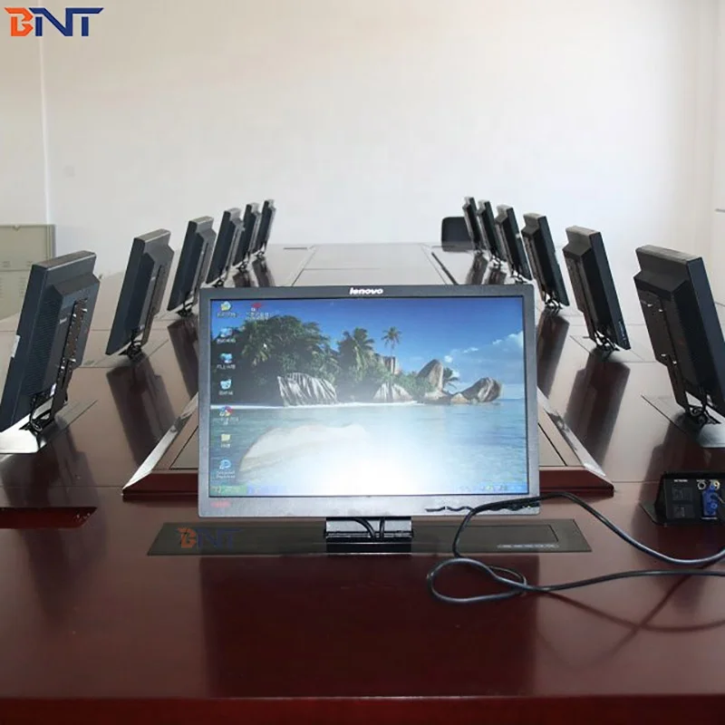 Smart lifting mechanism conference desk motorized computer monitor lift