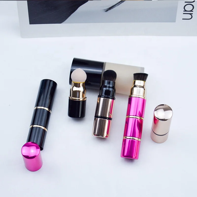 FYD Portable 3 In 1 Multifunctional Detachable Cosmetic Travel Blender Sponge Black Kabuki High Quality Makeup Foundation Brush