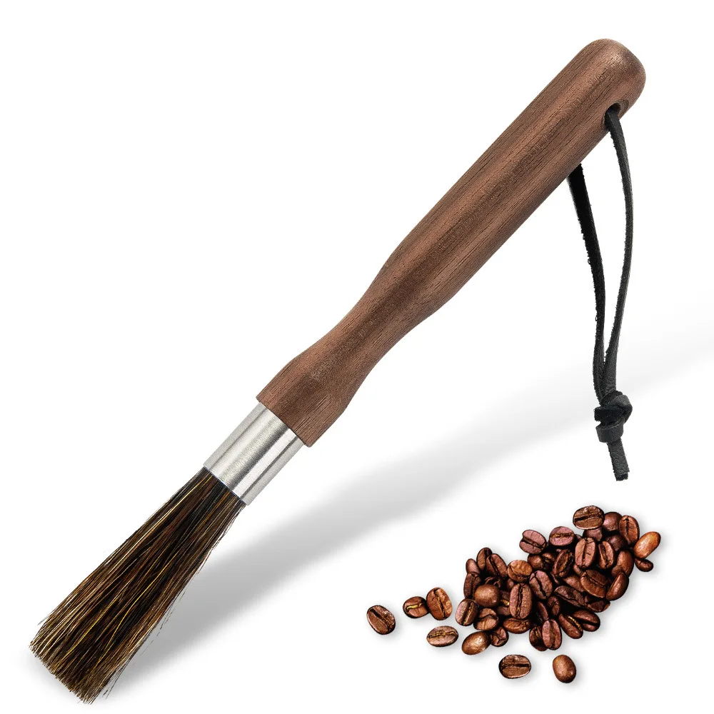 Customized Curved Bamboo Wood Cleaning Brush Detachable Long Handle with Wild Boar Sisal Bristles for Coffee Tableware