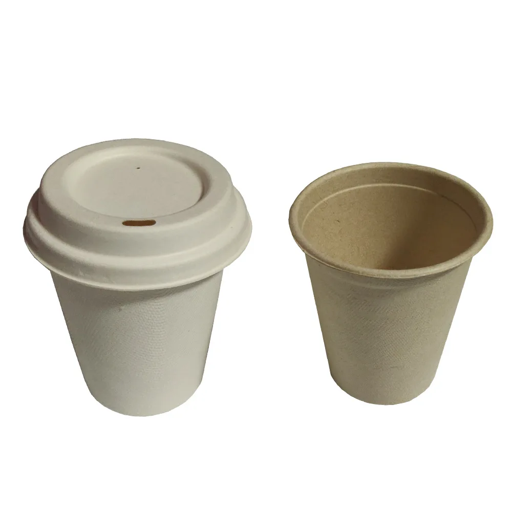 Biodegradable Compostable Sugarcane Bagasse Pulp Coffee Cup with lids