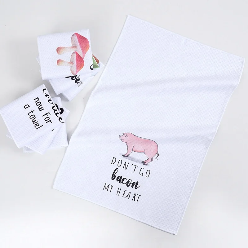 Wholesale Blank Custom Printing Dye Sublimation Microfiber Waffle Weave Kitchen Drying White Flour Sack Dish Tea Towel