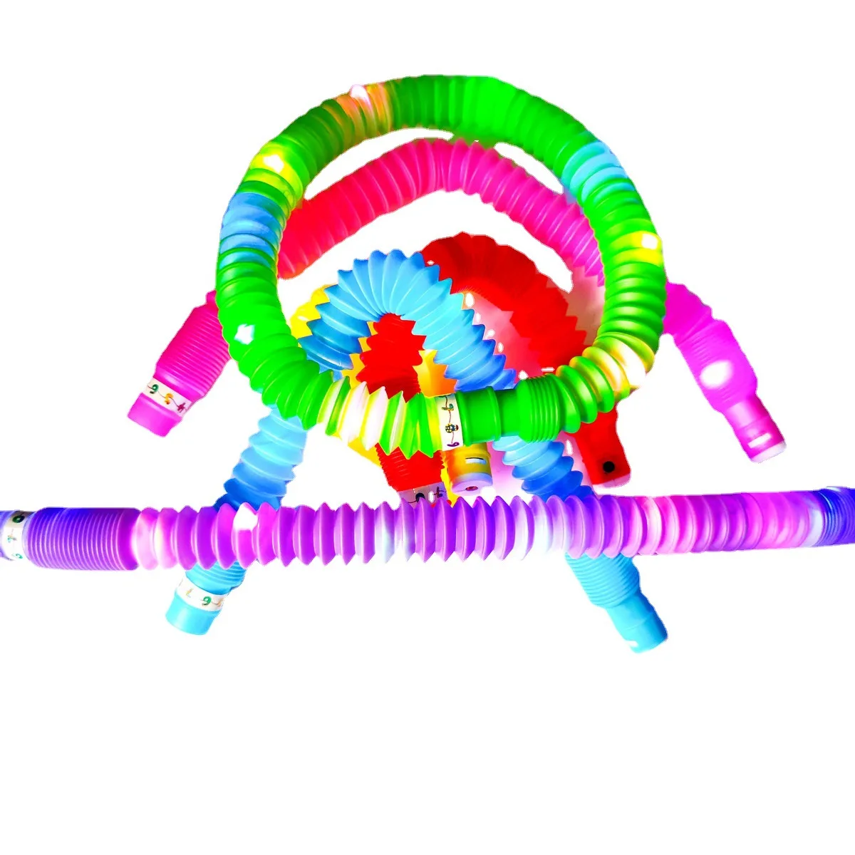 Light up fidget pops tube glow decompression squeeze pops tube toy for kids