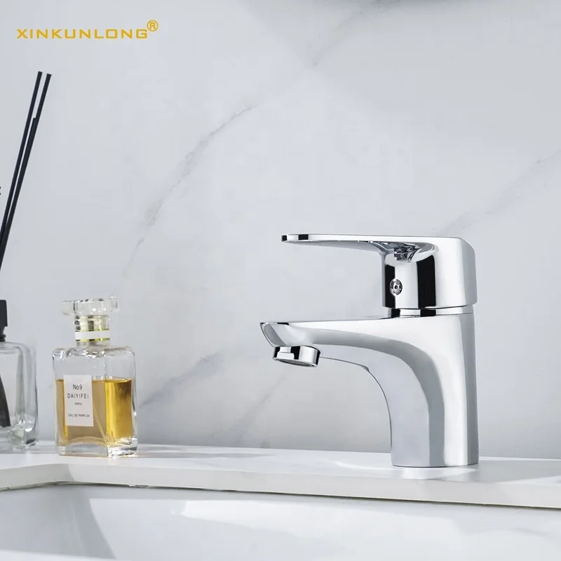 Wholesale Deck Mounted Hot Cold Water Tap Chrome  Bathroom Washing Basin Faucet For Bathroom Free with Bounce Drainer