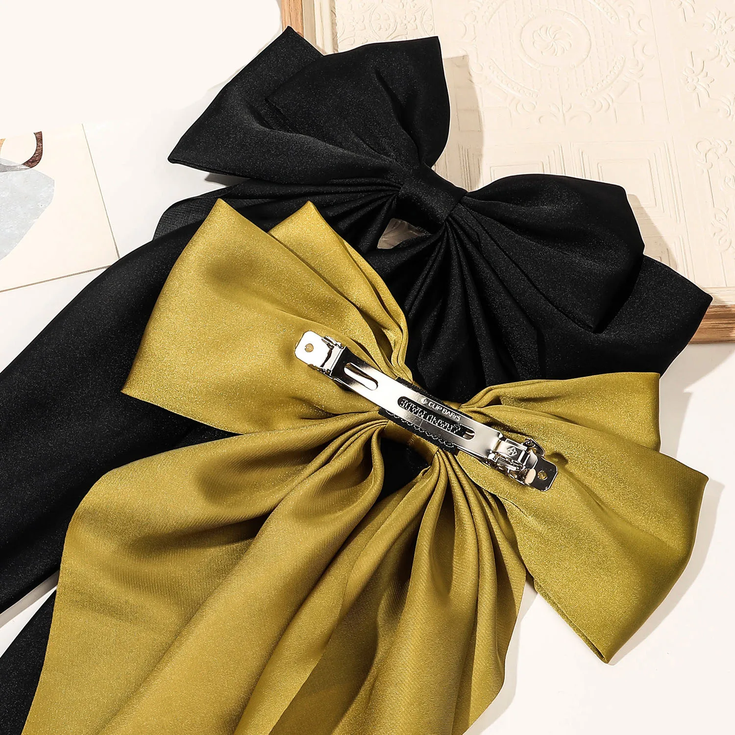 Korean high quality solid color bow hair clip Vintage satin long ribbon hair clip Cute princess hair accessories