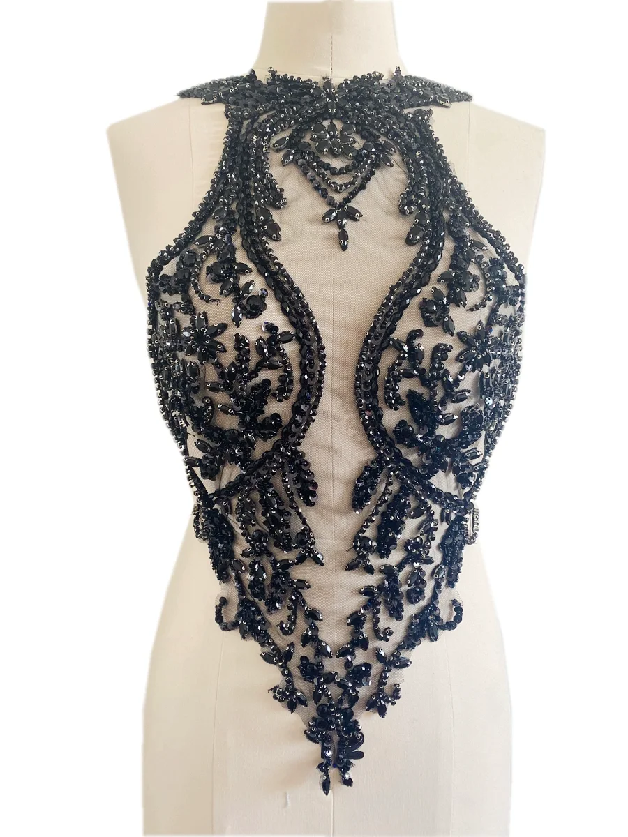 Luxury High Quality Heavy Beaded Bodice Handmade Embroidery Crystal Rhinestone Ornament Neckline Applique