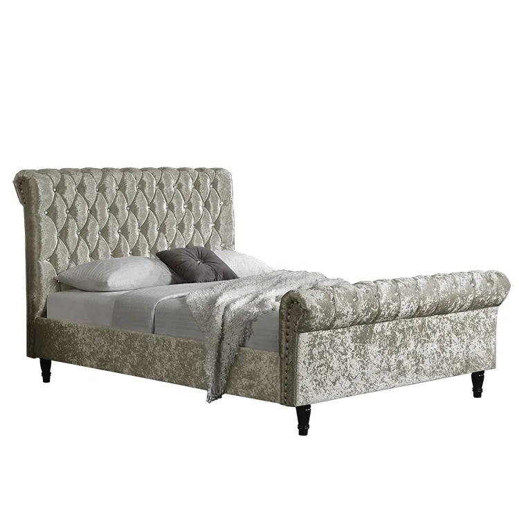 Willsoon Modern Chesterfield Design King Size Upholstered Bed Velvet Fabric with Soft Wooden Frame for Home Furniture Bedroom