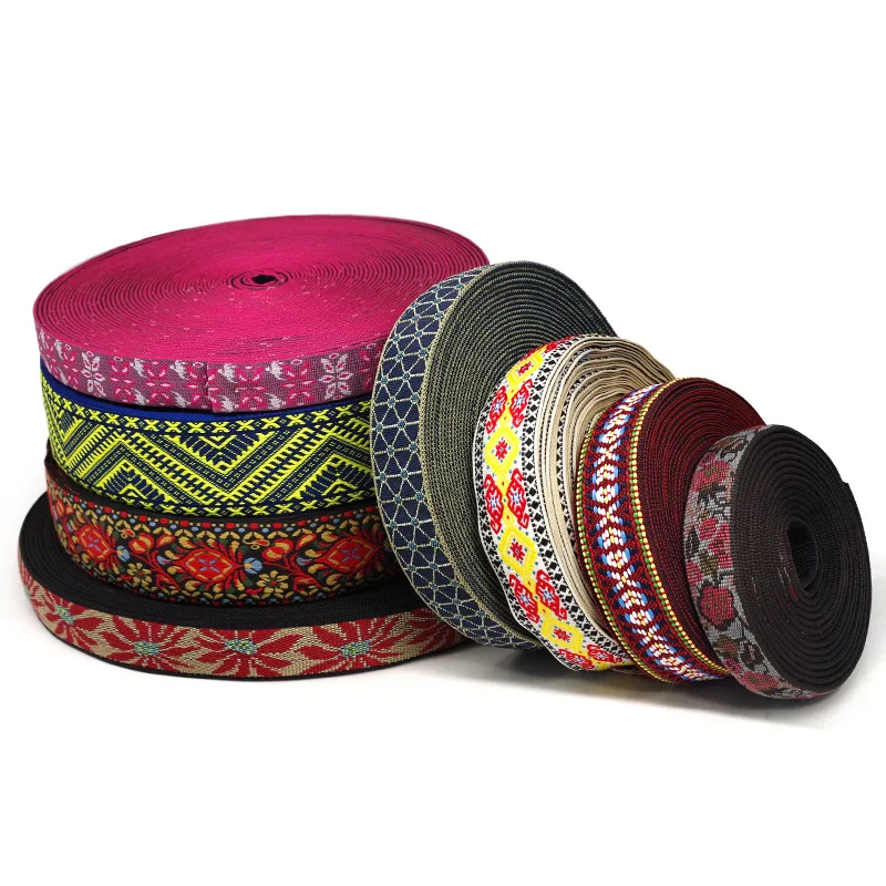 Colorful Ethnic Style Printed Jacquard Ribbon Garment Accessories Nylon Polyester Webbing For Bag Strap