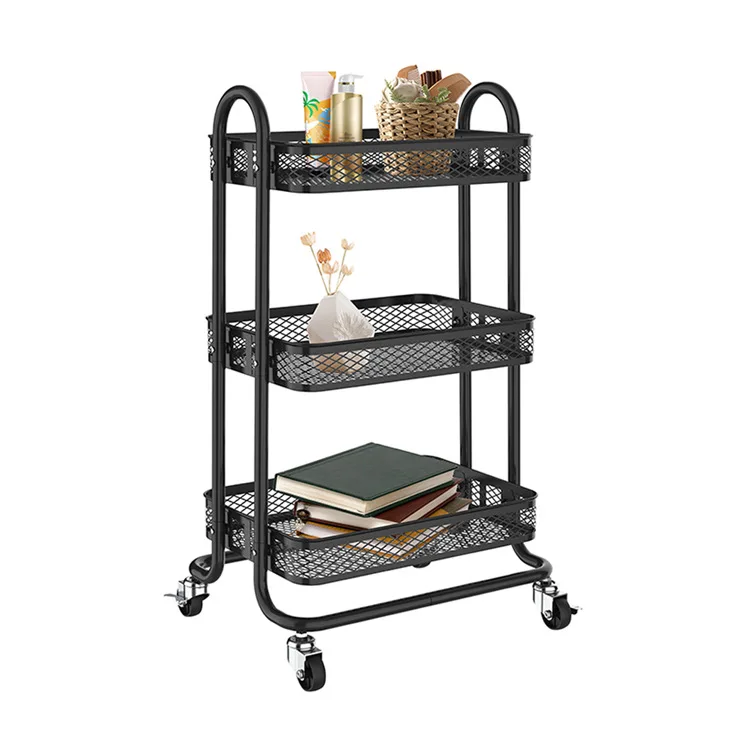 Kitchen and living room multi-functional floor-to-ceiling mobile trolley multi-layer stacking debris trolley