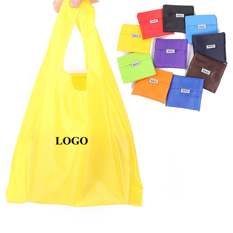Wholesale Portable Large Thick Reusable Custom 190T Polyester Nylon Foldable Shopping Bag Eco-friendly Folding Shopping Bag