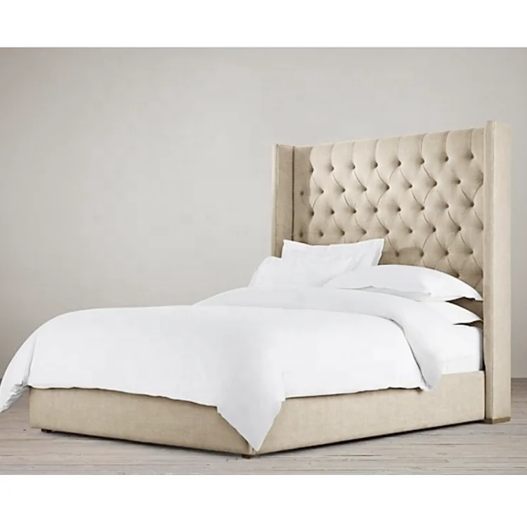 American luxury modern wooden soft lazy plywood upholstered high headboard double and chesterfield single size twin tufted bed