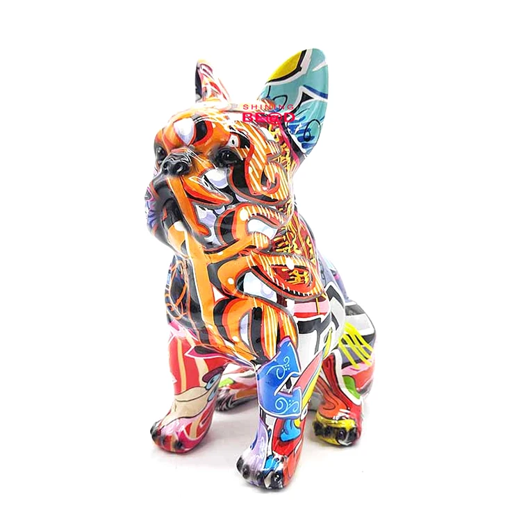 Creative Living Room Graffiti Resin Animal Statue Ornaments Colorful French Bulldog Statue For Office Wine Cabinet Decorations