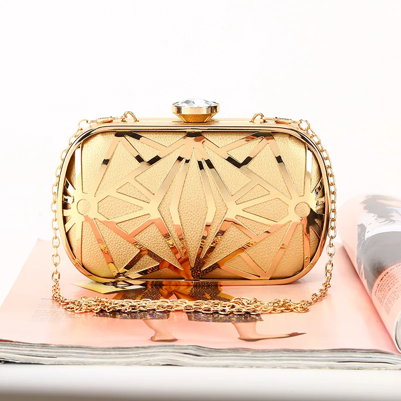 Wholesale Elegant metal frame beaded metallic clutch bags evening party bags rhinestone Purses for women