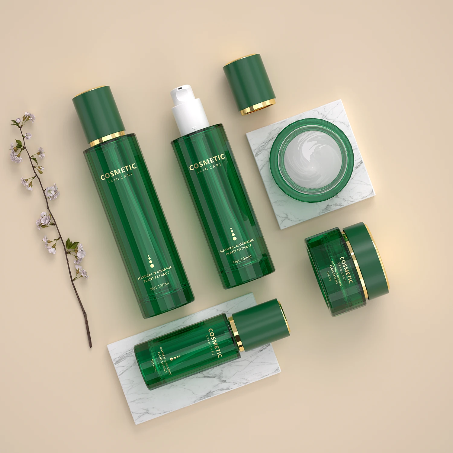 Wholesale Luxury Empty Unique 30g 50g 40ml 100ml 120ml Cream Skincare Lotion Jars And Bottles Glass Cosmetic Packaging Set