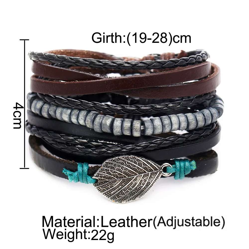 High Quality Custom Made Bead Bracelet PU Leather Bracelet For Men Woman