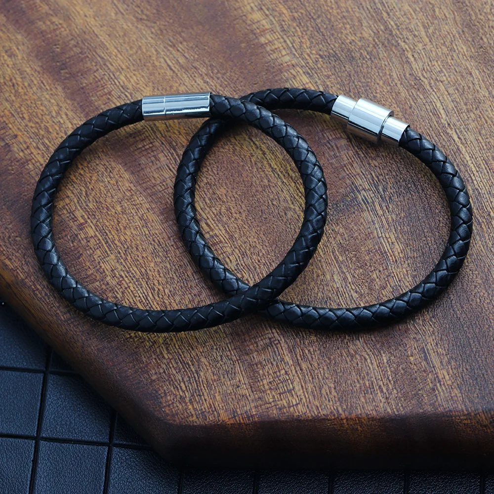 Women Bracelets Leather And Stainless Steel Cord Wrap Bracelet 2023 Or Men Jewelry Couple Bracelet
