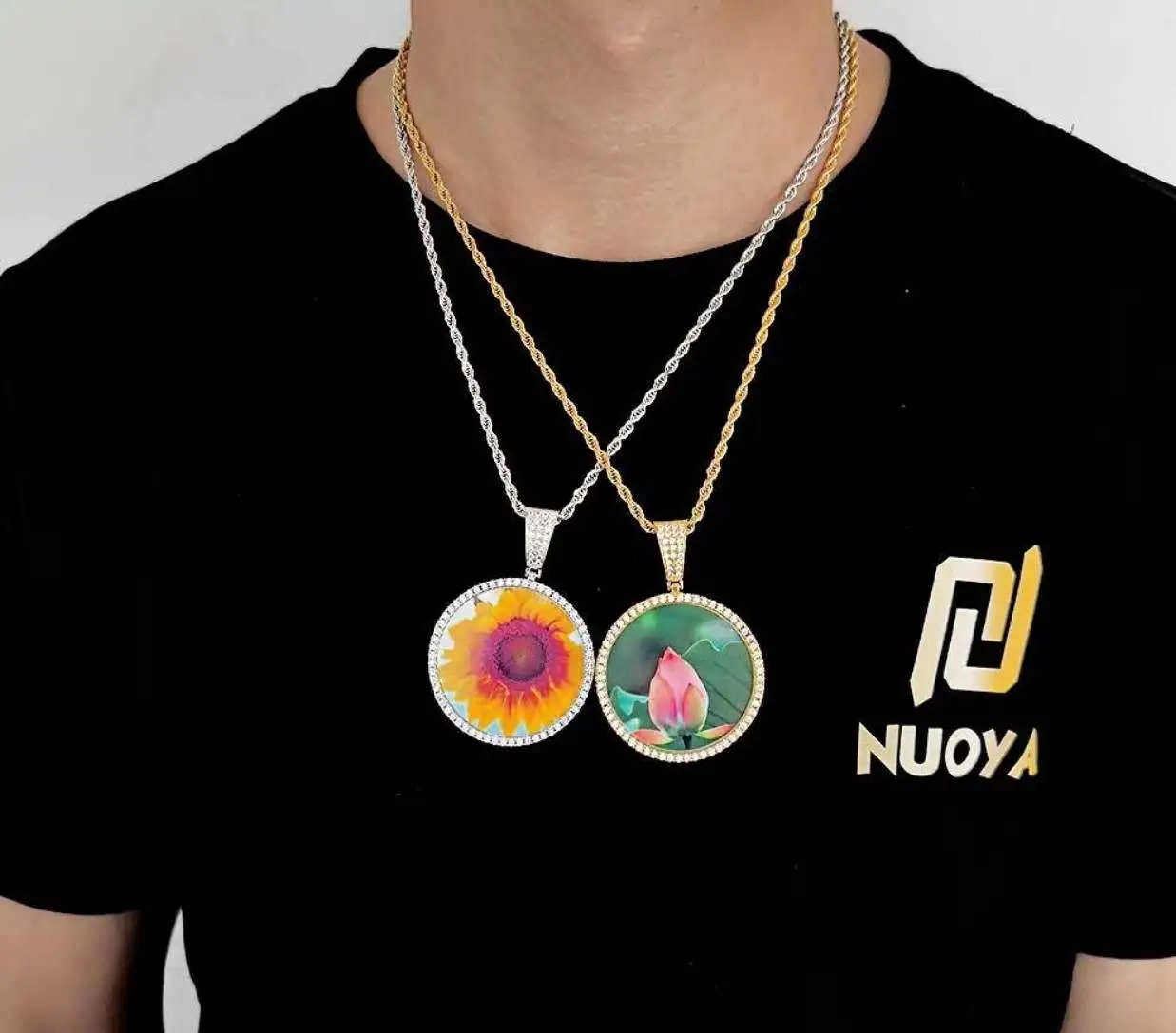 Punk Fashion Full Diamond Diy Picture Frame Pendant Necklace Hip Hop Micro Pave Cubic Zircon pendant for Necklace