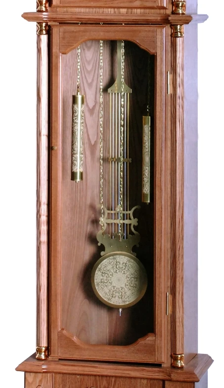 Traditional timepiece Wooden Floor Grandfather clock Polished brass-finished weight shells pendulum